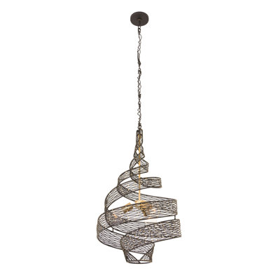 Luminaire suspendu torsadé 3 lumières Flow, noir mat / or français