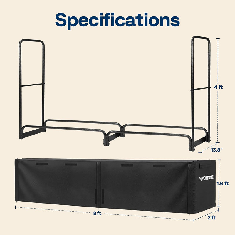 Ensemble combiné de support à feu de bois extérieur de 2,4 m (8 pi) avec cordon de 1/2 po et housse