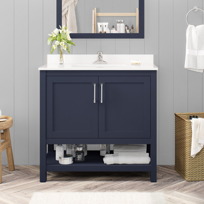 Midnight Blue Freestanding Bathroom Vanity with Marble Top