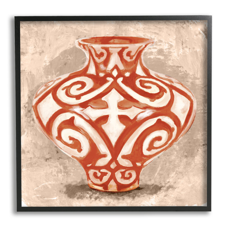 Round Urn Modern Still Life Bold Red Pattern by Daphne Polselli - Painting, Midnight Black Framed Giclee