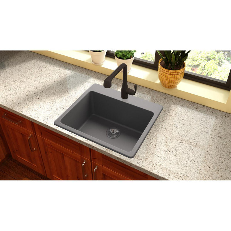 Quartz Luxe 25" L x 22" W Drop-In Kitchen Sink, Charcoal