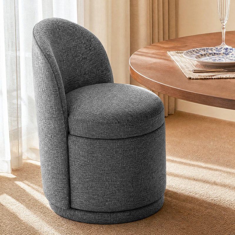 Chaise rembourrée moderne avec dossier incurvé et base ronde, Chenille gris