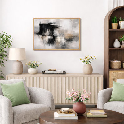 Abstract Black White Neutral Composition Artwork, Modern Living Room Pictures, Framed Canvas Giclee Print Wall Art