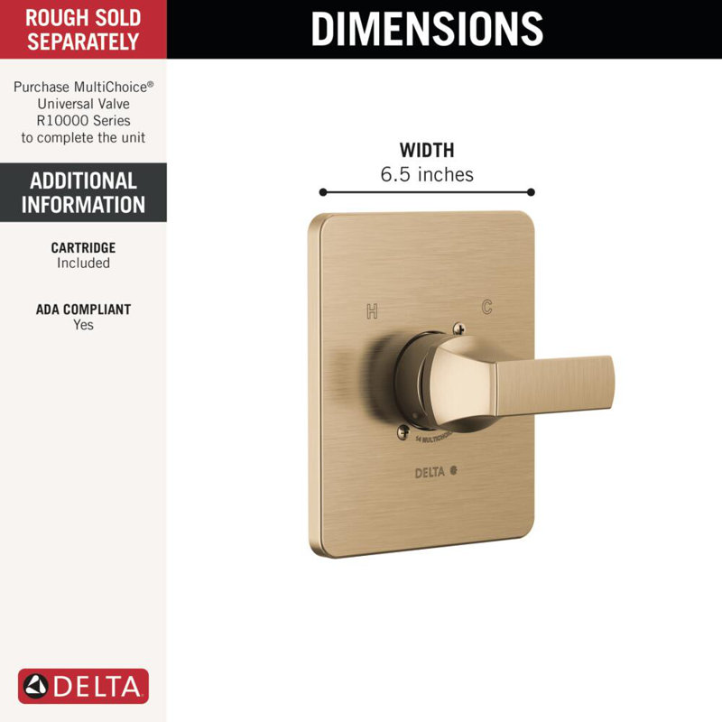 Velum Single-Function Shower Valve Trim Kit, Shower Handle Set, Champagne Bronze