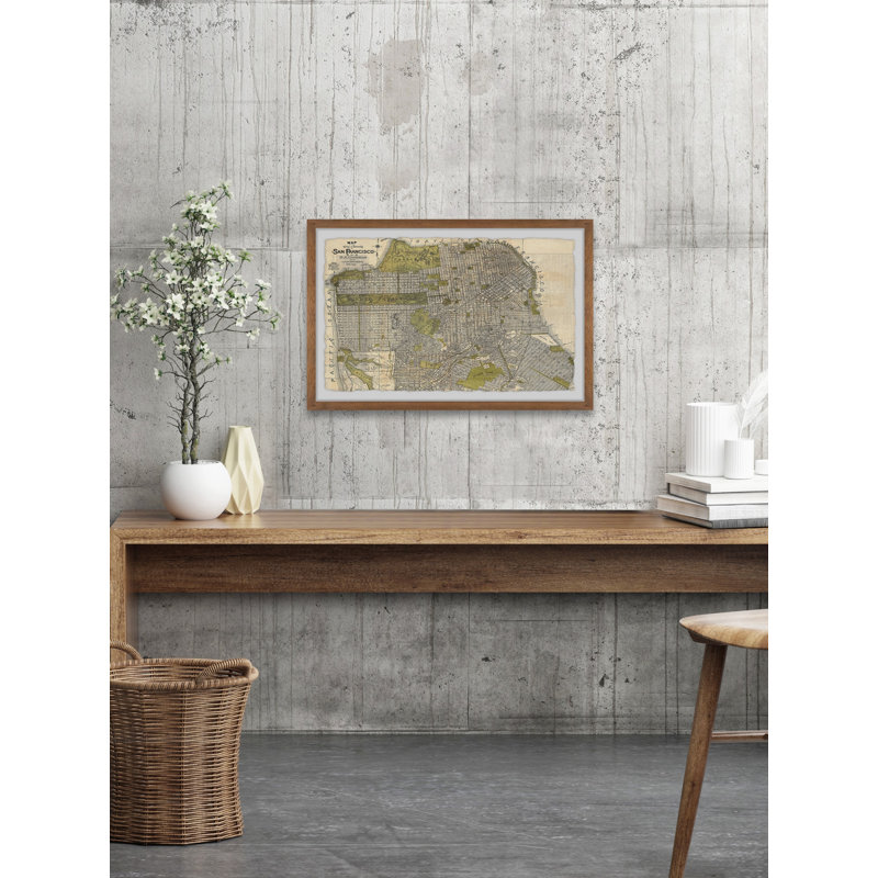 «Vintage San Francisco Map» - Reproduction encadrée sur papier, H 12 po x l 8 po x P 1,5 po