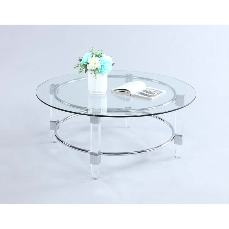 Contemporary Round Glass Top Cocktail Table