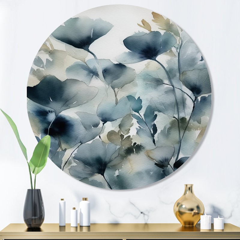 Feuillage bleu Eutaw et fleurs II sur impression métallique, H 16 po x l 16 po x P 1 po