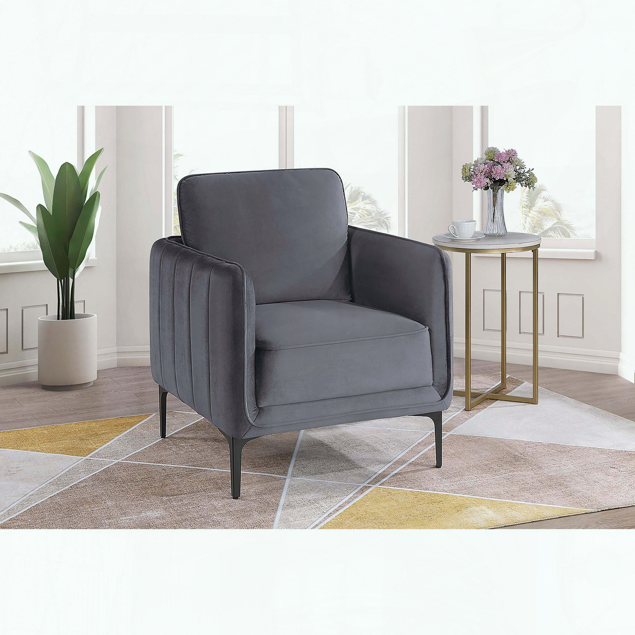 Ebern Designs Velvet Accent Chair with Vertical Channel Tufting & Metal ...