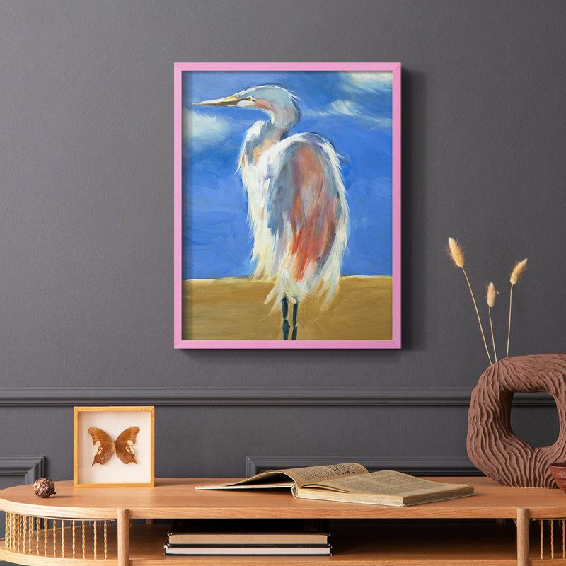 Blue Heron, reproduction encadrée - bois massif, Cadre photo brun simple, H 20 po x l 16 po