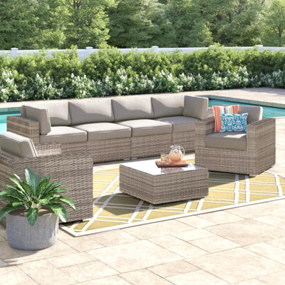 Ensemble de canapé de patio en osier 6 places avec table basse Lsi