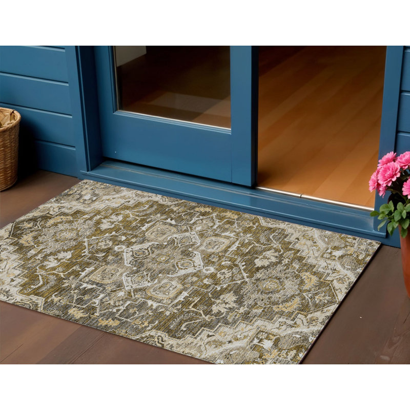 Tapis d'intérieur lavable oriental beige et taupe 3 pi x 5 pi