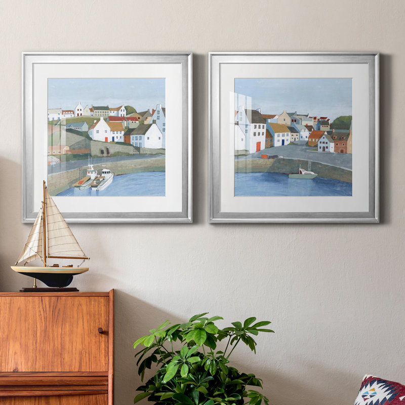 Ensemble de 2 cadres photo Old Coast Town I Old Coast Town I, H 22,5 po x l 45 po x P 1,5 po, Papier avec cadre argenté