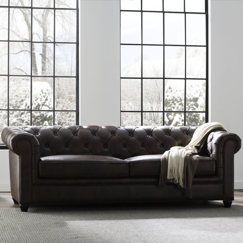 Owen Upholstered 84'' Sofa, Brown Top Grain Leather