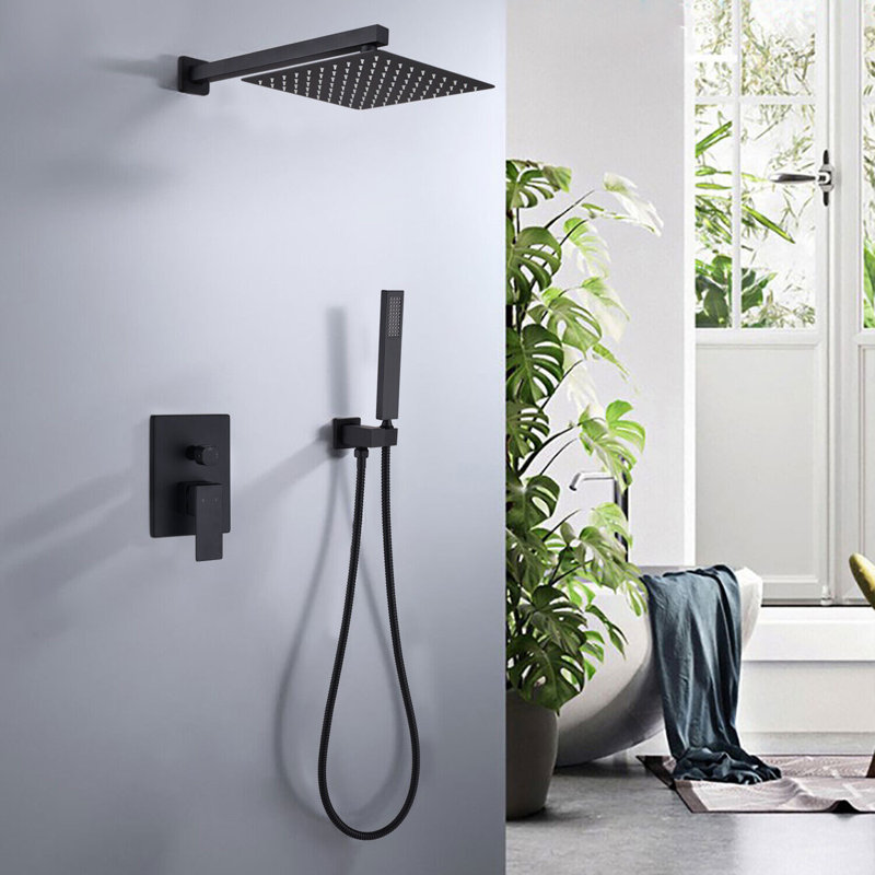 Système de douche complet avec valve brute et pomme de douche à pluie de 10 pouces