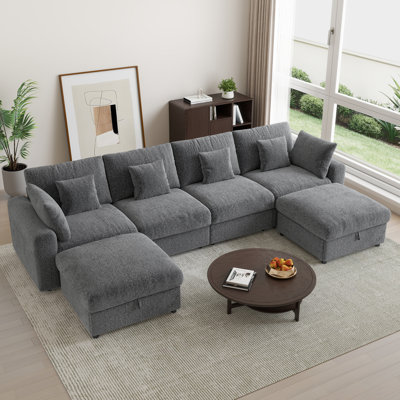 BedLuxury 141'' Modual Sectional Sofa with Storage Ottoman