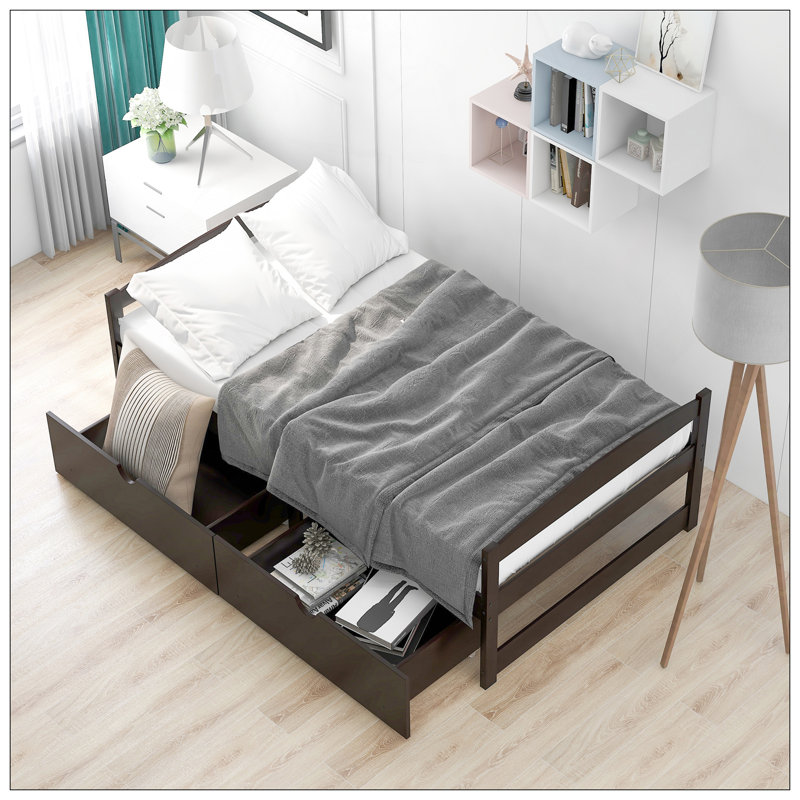 Lit plateforme simple avec deux tiroirs, Espresso
