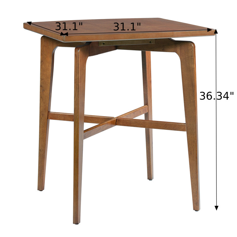 Bucz 36.34" High Retro Light Nordic Square Wooden Bar Table with Cross-Reinforced Base, Walnut