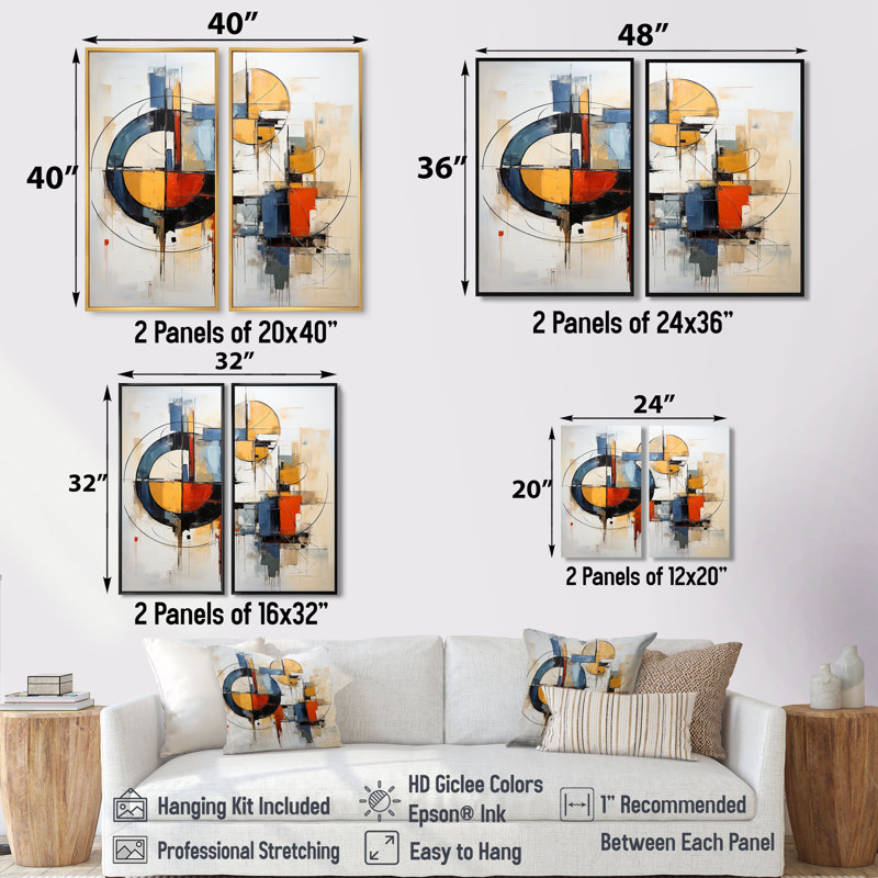 Fusion colorée de style Mid-Century abstrait - Impressions d'art moderne Mid-Century sur toile, Black, 36" H x 48" W