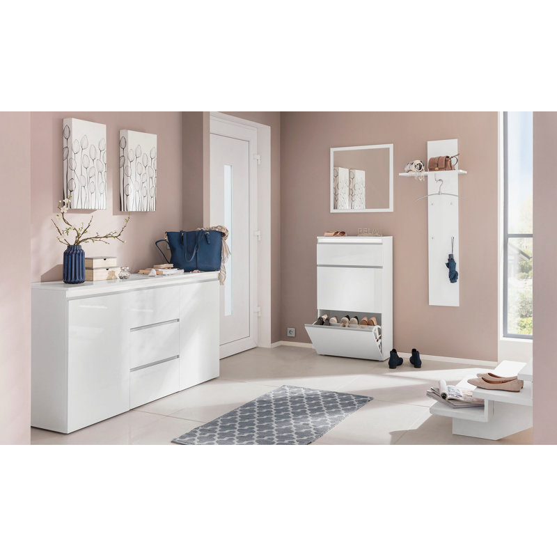 Giammaria 12 Pair Shoe Storage Cabinet, Glossy White