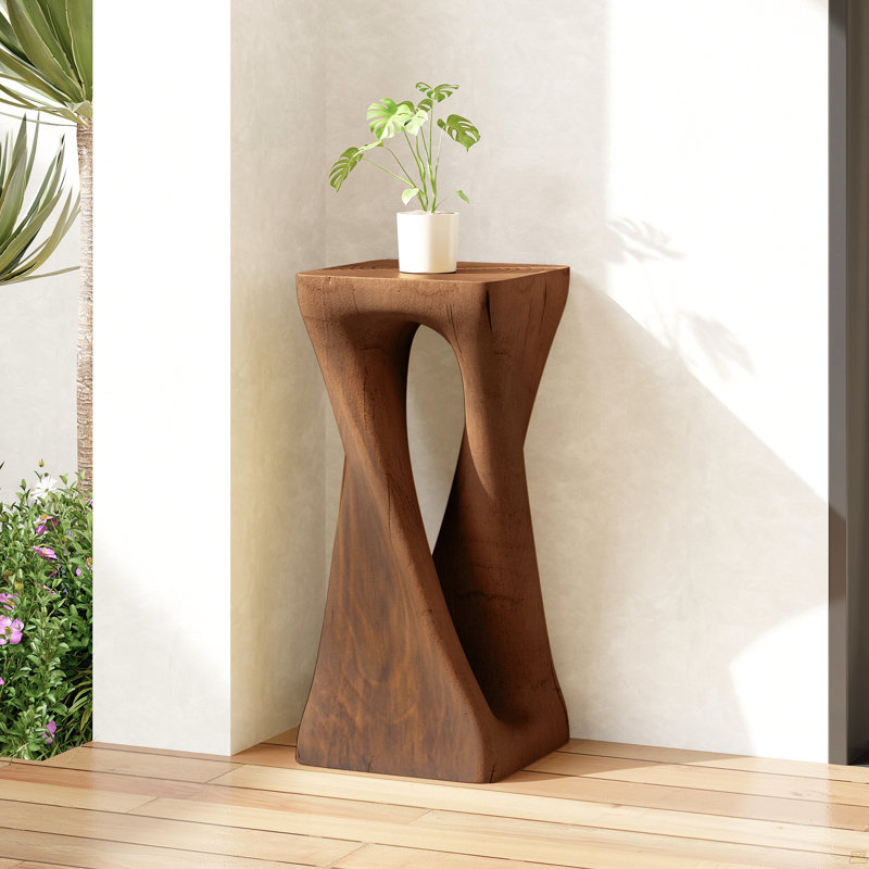 Table d'appoint d'extérieur, table de bout en forme de torsion, Brun antique