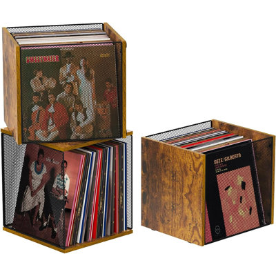 Rangement pour disques vinyles 1 cube, caisse de rangement rétro et résistante avec support pour disques 45-55 tours | Boîte de rangement modulaire et empilable pour albums 45-55 tours