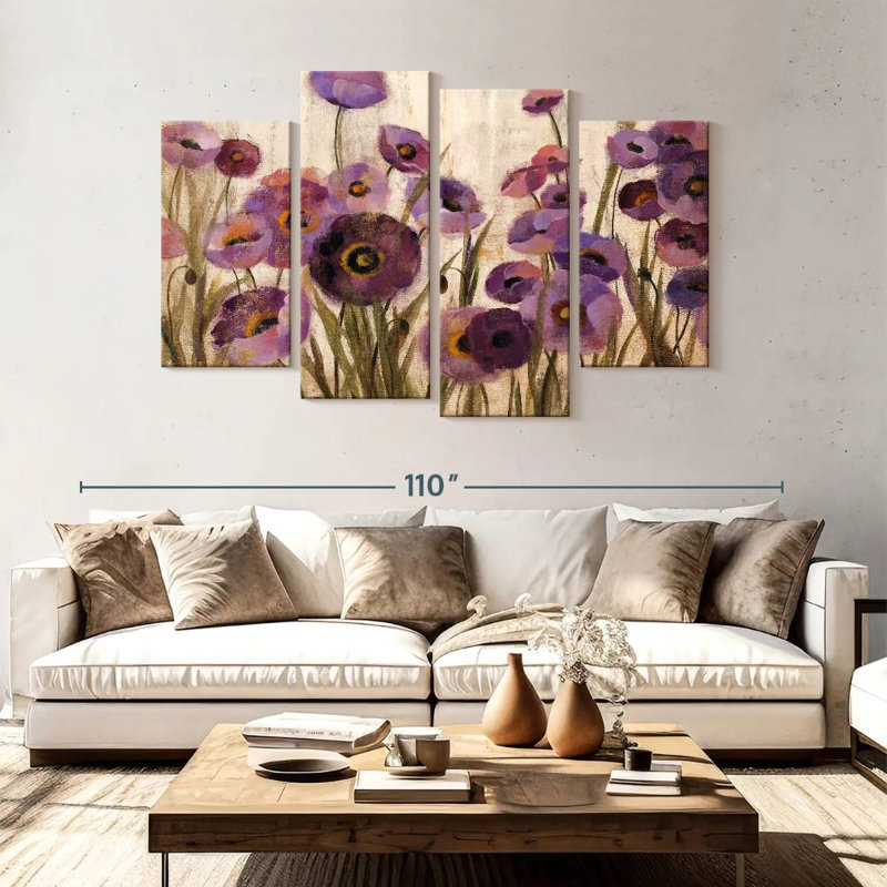 Harnek rose et fleurs mauves, H 54 po x l 84 po