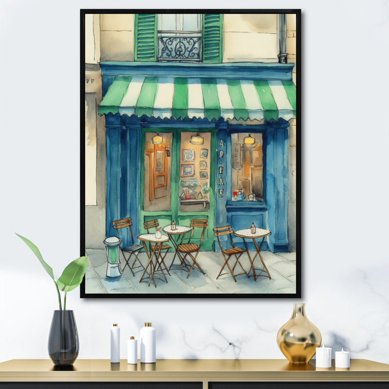 Croissant et café à Paris - France, art mural, H 40 po x l 30 po x P 1,5 po, Cadre flottant noir