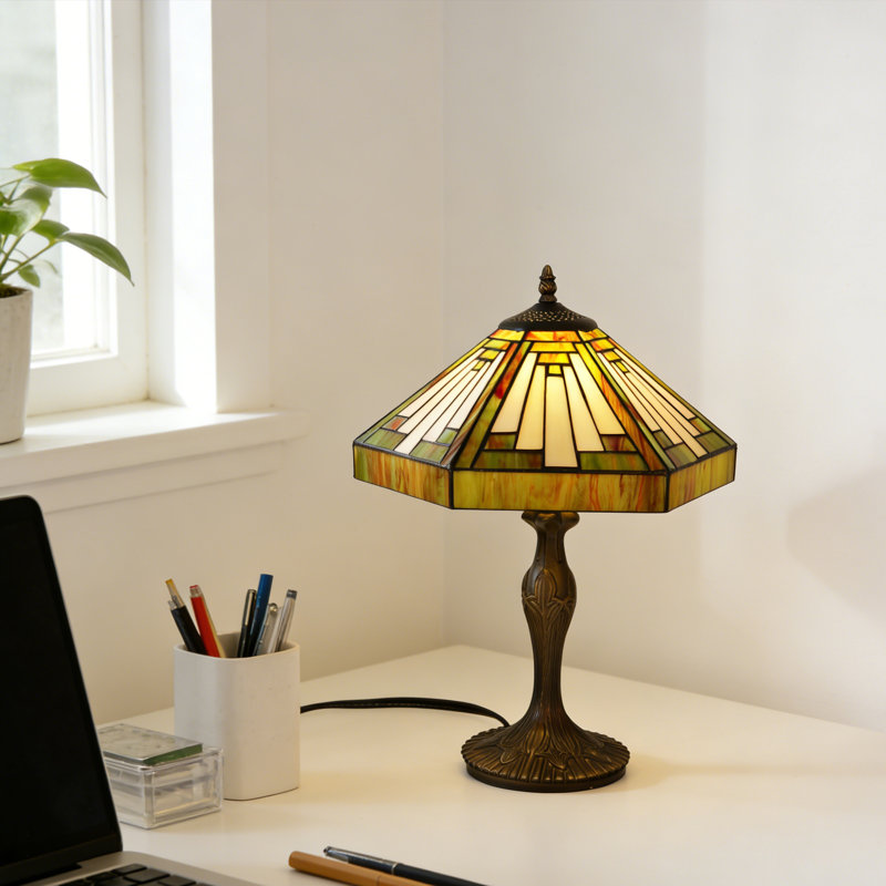 Tiffany-Style Geometric Table Lamp,Stain Glass Desk Lmap