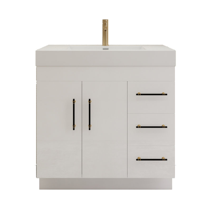 36" Single Bathroom Vanity Set with Drawers and Doors, Glossy White