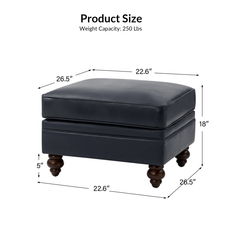 Blanchett Genuine Leather Ottoman, Navy