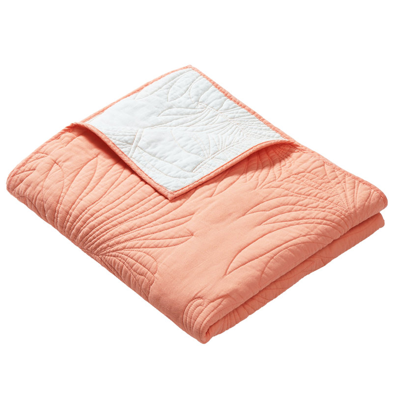 Palm Coast Coral and White Reversible Cotton Throw Blanket