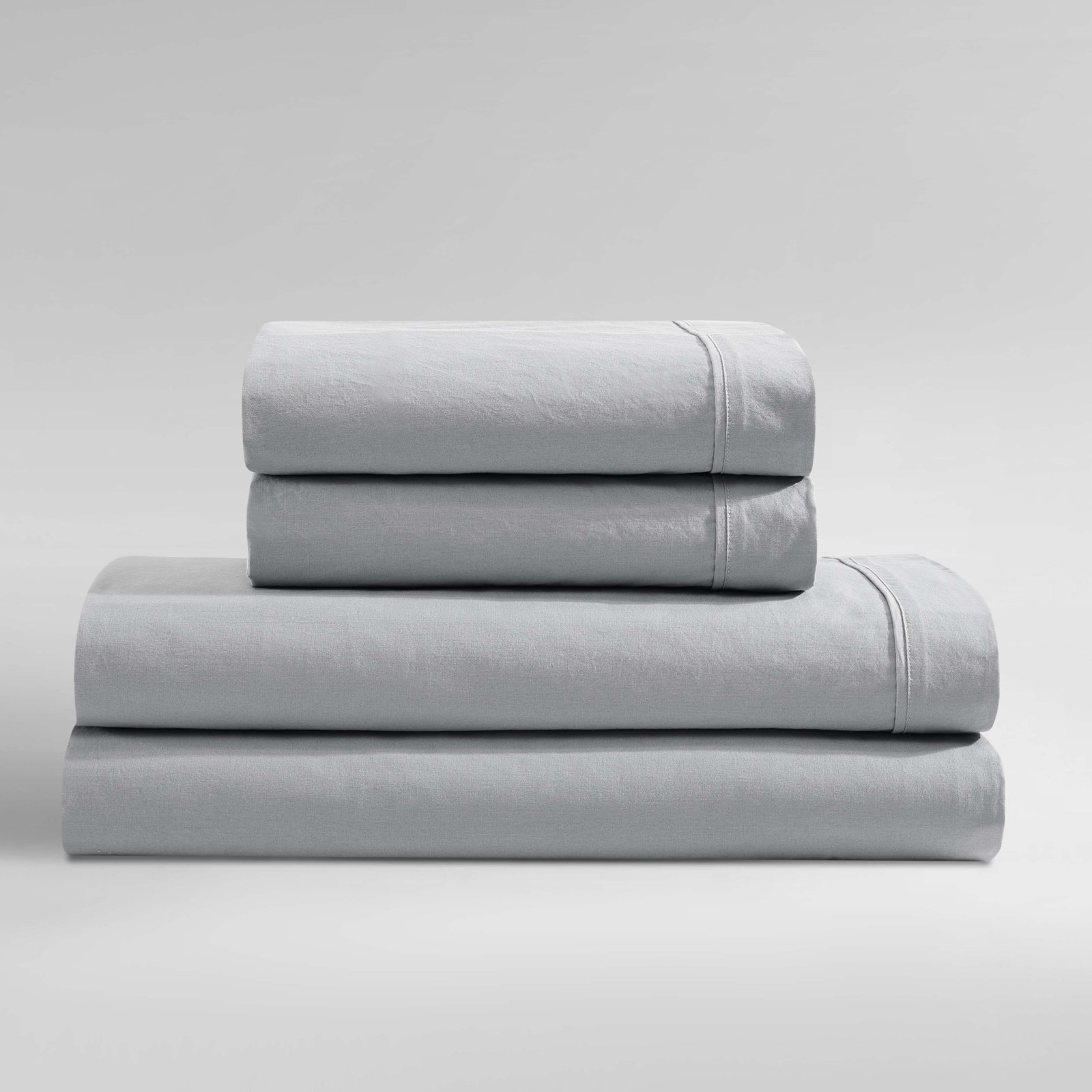 Calvin Klein Washed Cotton Percale Sheet Set, Queen Sheet Set with 2 Pillowcases, Blue Gray