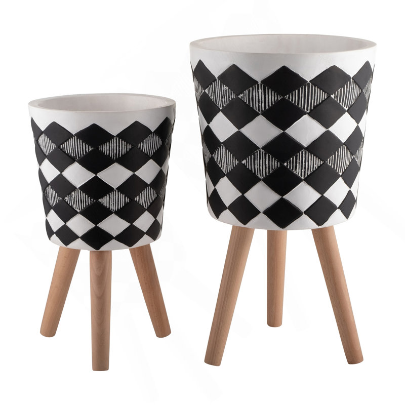 S / 2 DÉCORSEUR DE DIAMANT 10/12 "AVEC PIEDS EN BOIS, NOIR (KD)