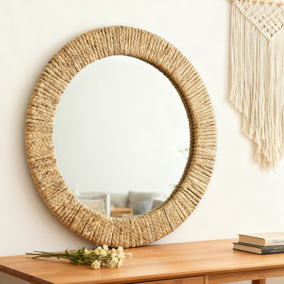 Handwoven Rope Round Wall Mirror,Rustic Farmhouse Style Decorative Mirro, Ideal For The Living Room, Bedroom, Bathroom