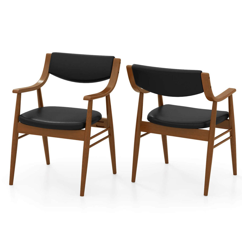 Ensemble de 2 chaises de salle à manger en cuir Pu avec assise et dossier rembourrés et structure en bois d'hévéa