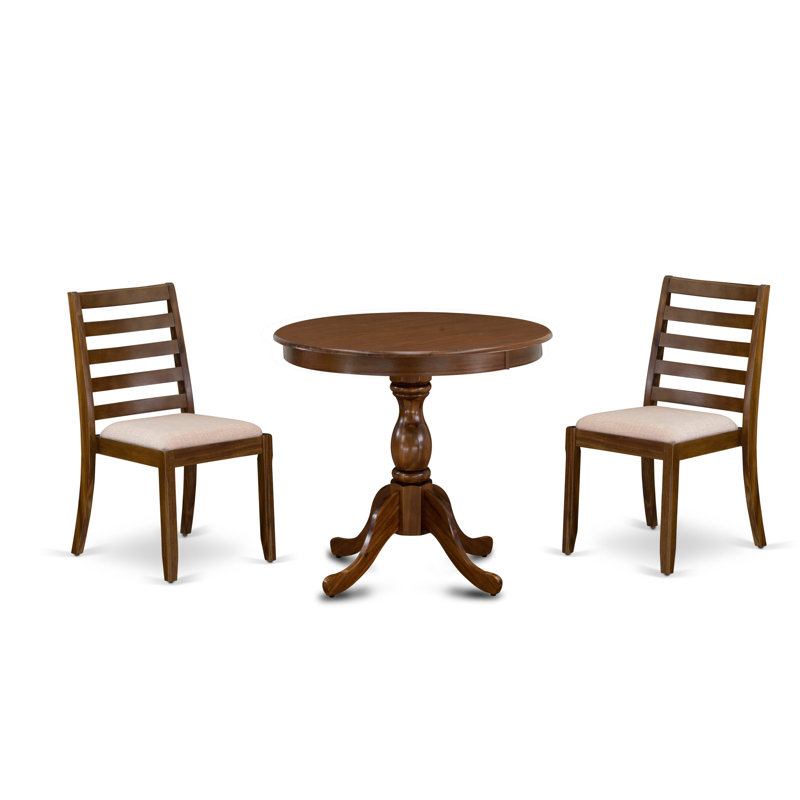 L'ensemble de salle à manger E5FF117813BF446181AB8176E8FE38AA-3 pièces comprend une table ronde et 2 chaises empilables en tissu de lin