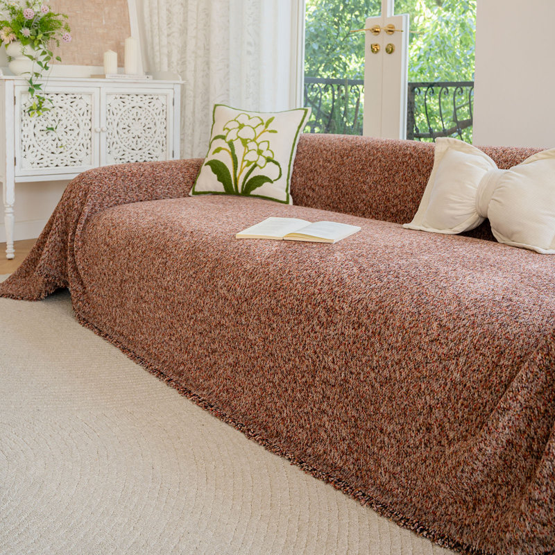 Housse de canapé en chenille colorée pour animaux avec pois colorés, H 71 po x l 150 po, Mauve-rose