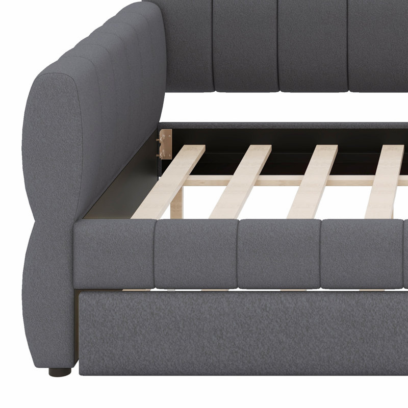 Lit tapissier peu encombrant avec lit gigogne et station de charge USB, Gris