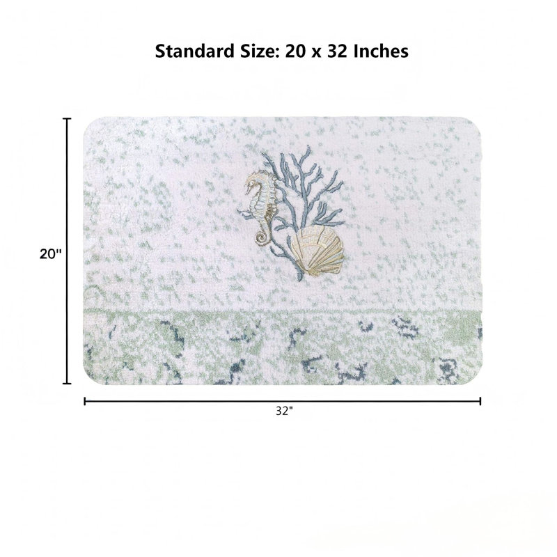 Tapis de bain Seahorse Coral, 20 po x 32 po, antidérapant pour salle de bain et maison de plage