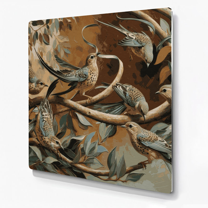 Birds Speckled Mousebird Brown Metal Wall Art, 96" H x 96" W x 0.05" D