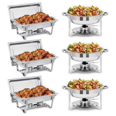 2 Pack Chafing Dish Buffet Set, 8 Qt Rectangle & 5 Qt Round Stainless Steel Chafers and Food Warmer Sets with Lid, Food & Water Pan and Fuel Holder for Events, Parties & Holiday Catering