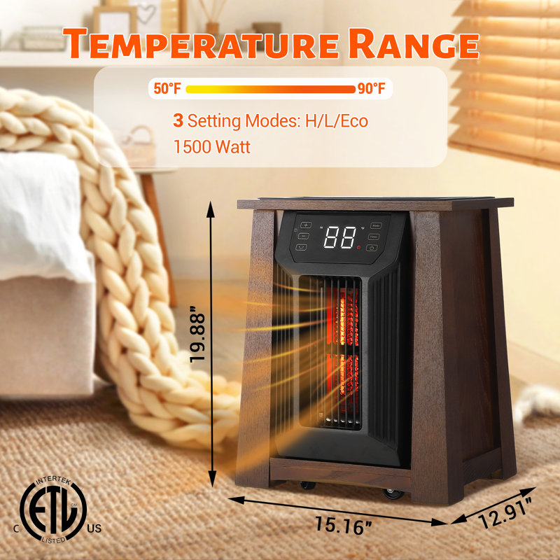 Chaufferette infrarouge pour l'intérieur avec 8 éléments chauffants en quartz, 1500 W avec télécommande