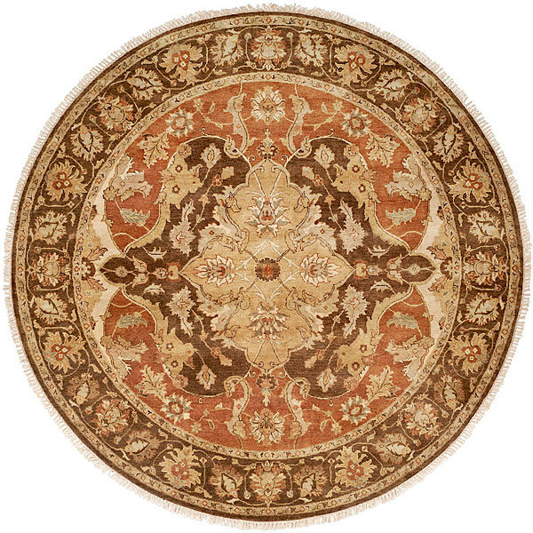 Tapis oriental brun / ivoire en laine noué à la main, Rond 6 pi