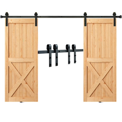 Ensemble de quincaillerie de porte de grange à double porte en acier noir mat VEVOR, longueur de rail 8 pi, conception en forme de J