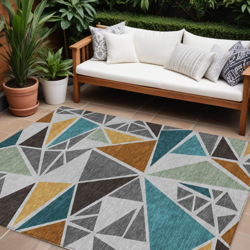 Tapis extérieur lavable à motif géométrique 10 pi x 14 pi gris
