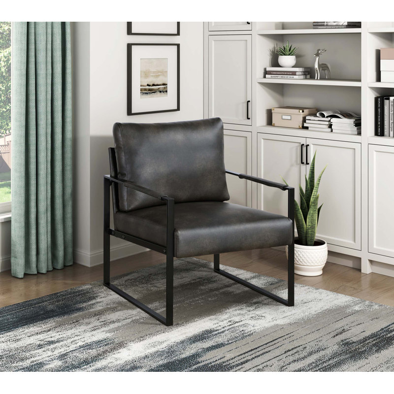 Fauteuil d'appoint moderne avec siège rembourré en similicuir, structure en métal, style 1P, confort, durabilité, élégance