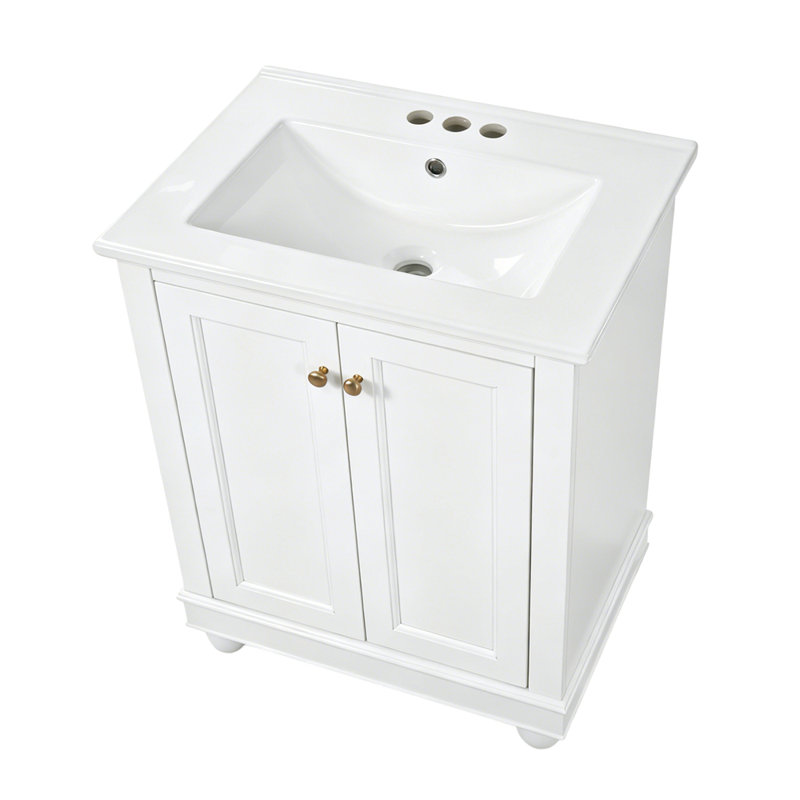 Meuble-lavabo moderne de 24 po de conception simple et élégante avec rangement à fermeture en douceur, tablette réglable, meuble-lavabo avec lavabo en céramique