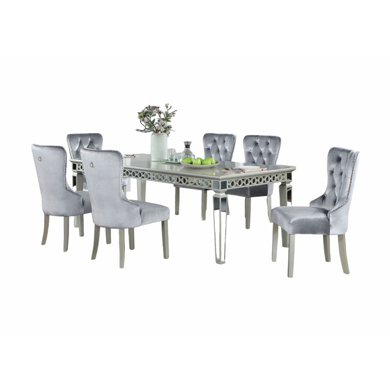 Ensemble de salle à manger, table avec rallonge et chaises capitonnées, 7