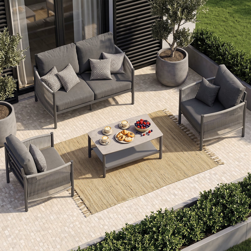 Canapé extérieur 2 places en aluminium de 130 cm (51 po) avec coussins de 15 cm (6 po), structure antirouille et revêtement en PEHD tissé à la main