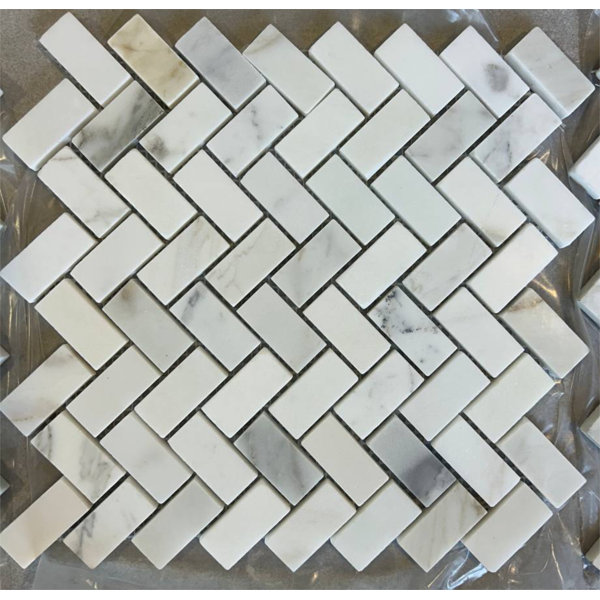 Calacatta 1x2 Herringbone Honed Marble Mosaic Tile